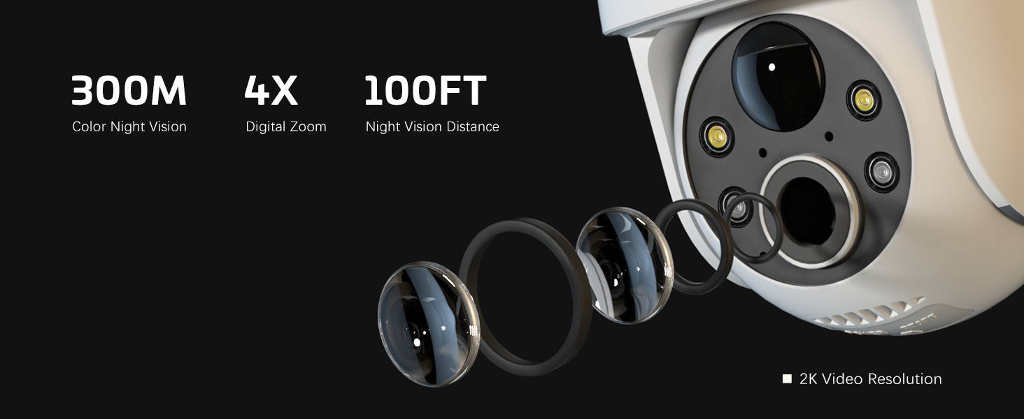 2.4GHz Wi-Fi Solar Camera Outdoor Wireless 2K PTZ Security Cameras